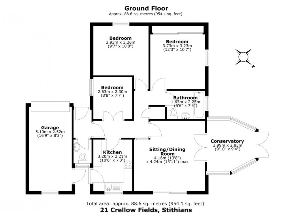 Floorplan for Crellow Fields, Stithians, Truro